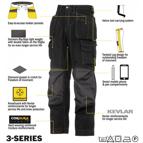 Snickers Flexiwork Softshell Premium Stretch Work Trousers With Holster  Pockets6940 Kneepad Trousers ActiveWorkwear