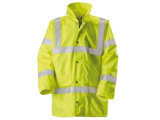 Yellow High Vis Waterproof Padded Coat / Concealed Hood & Knitted Storm Cuffs 